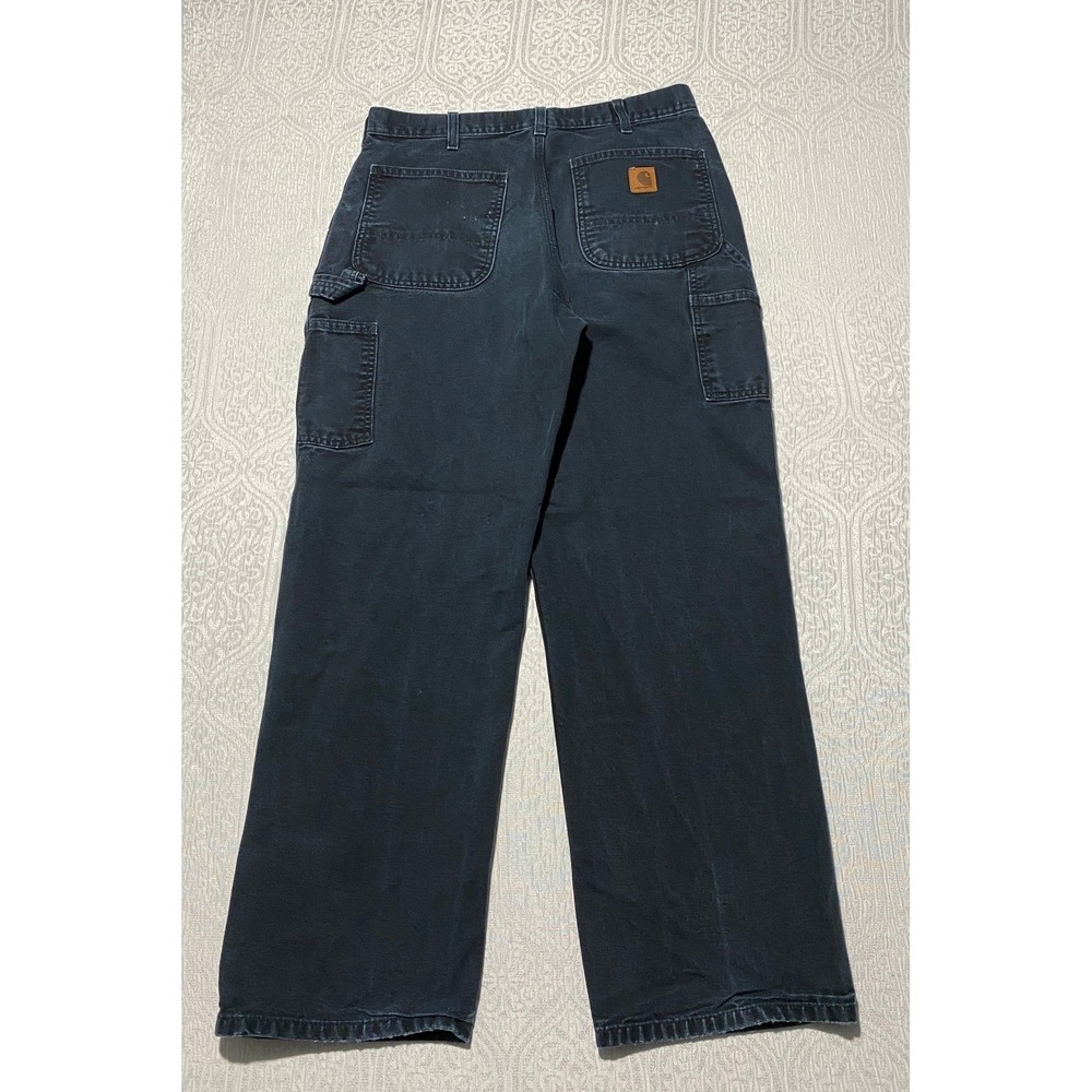 Vintage Carhartt Mens 33x30 Black Faded Duck Carpenter Work Pants Relaxed Fit